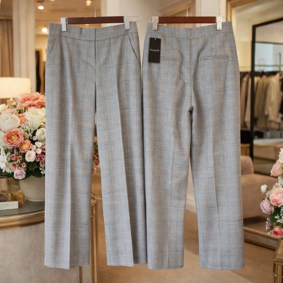 Tahari ASL Plaid Wide Leg Trousers Size 8 Glen Check Grey Blue NWT - Picture 3 of 8